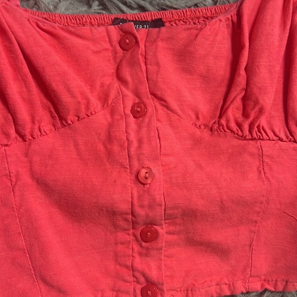 Size small coral button up crop top - Picture 3 of 4